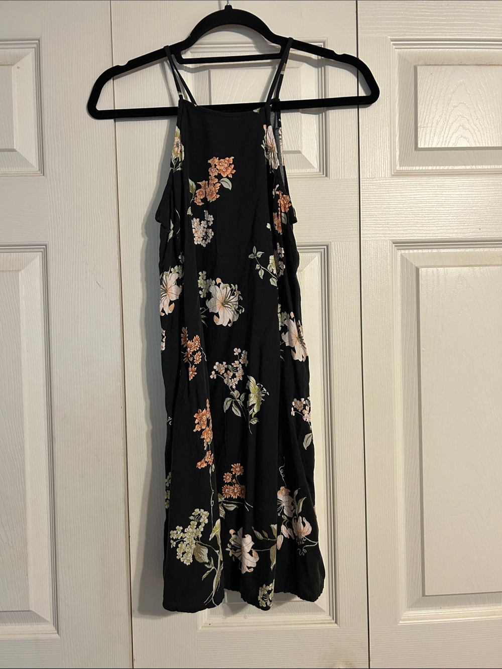 John Galt Brandy Melville Black Floral Halter Mini Dress One Size Small A-Line